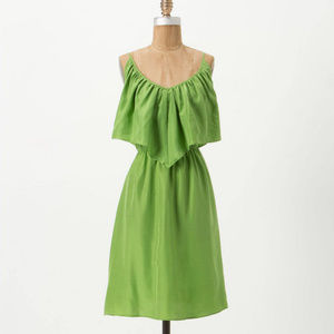 Anthropologie Pernille Silk Dress Green Ruffle Top Sundress By Lil Brand New